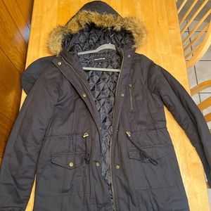 Navy Faux Fur Hooded Utility Parka Jacket